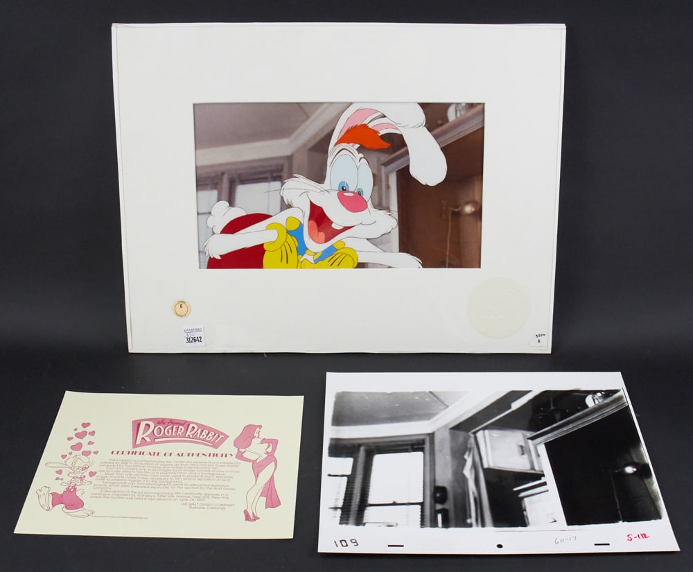 Walt Disney "Roger Rabbit" Original Animation Cell: Wal Disney "Roger Rabbit" original animation cell from the 1988 film "Who Framed Roger Rabbit?", 10" x 15". Purchased at Sotheby's. Provenance: Beverly, Massachusetts collection.
