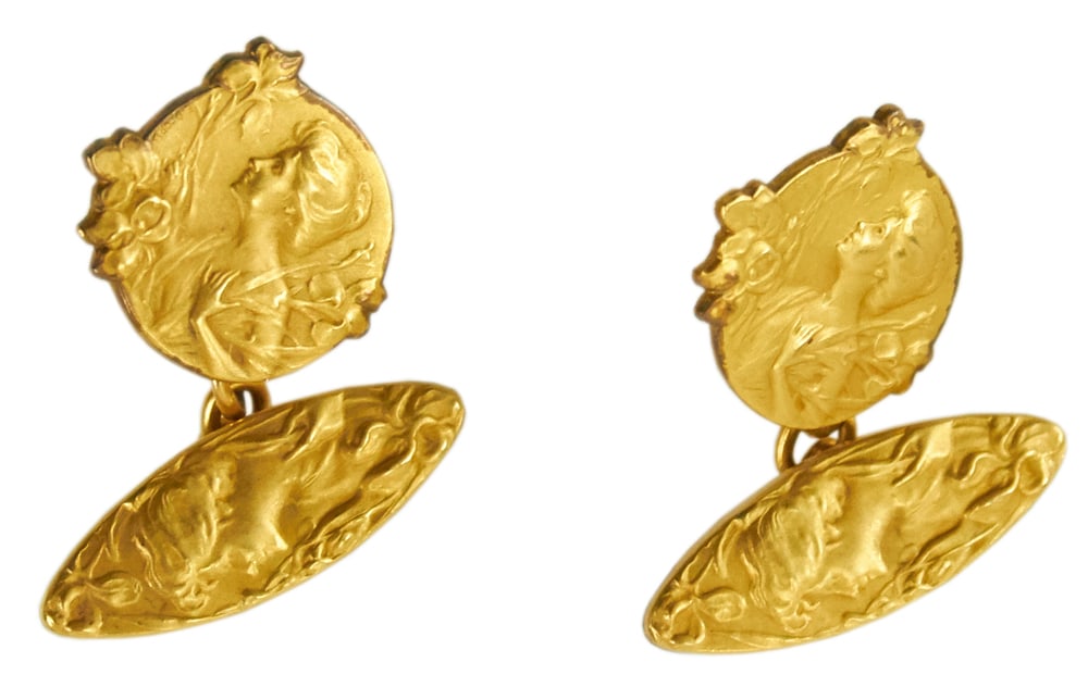 Pair of 10k Yellow Gold Art Nouveau Cufflinks, Signed E. Dropsy: Pair of 10k yellow gold Art Nouveau cufflinks, signed E. Dropsy, for John Baptiste Emile Dropsy (1843-1923), 1/2" diameter. Approximately 4.1 grams TW. Provenance: Miami Beach, Florida collection. PLE