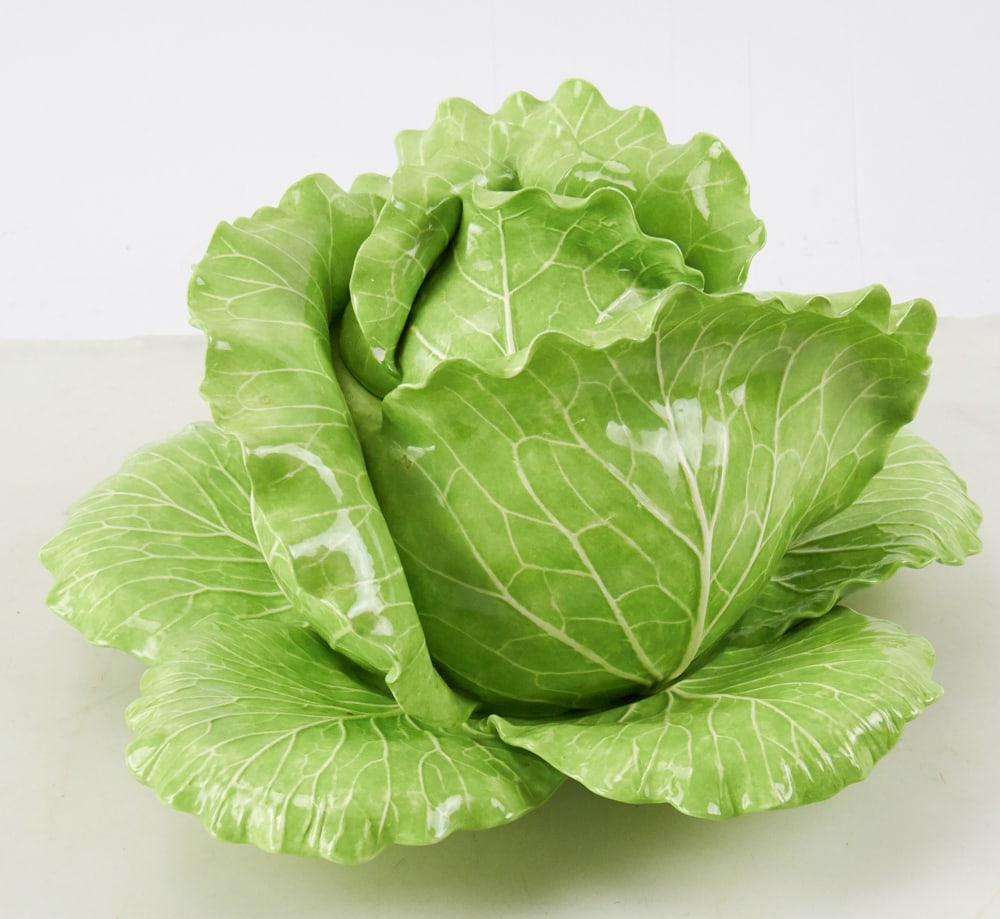 Dodie Thayer Lettuce Ware Covered Tureen and Underplate: Dodie Thayer lettuce ware covered tureen, 6 1/2" x 10", with underplate, 13". Two small chips. Provenance: Litchfield, Connecticut collection.