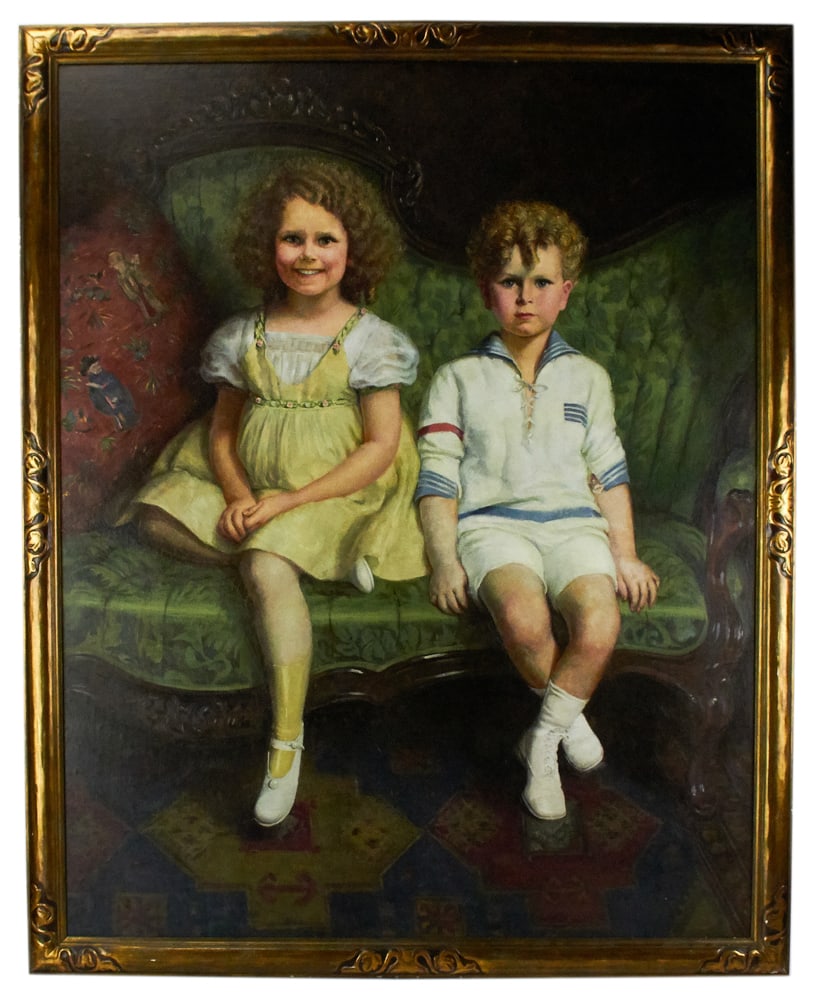 Mary Louise Fairchild Low, Portrait of Two Children: Mary Louise Fairchild Low (1858-1946), portrait of two children, oil on canvas, signed U/R, 40" x 50", framed 44" x 54". Provenance: South Hamilton, Massachusetts collection.