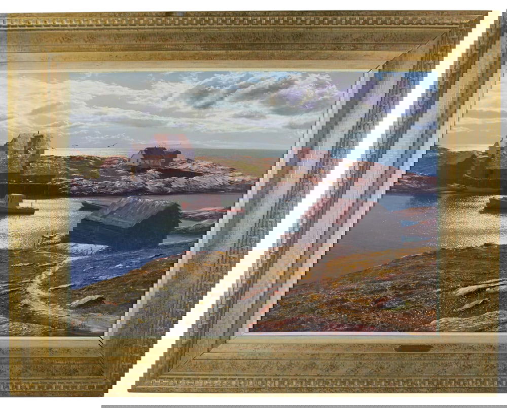 Leonard C. Lane, "Peaceful Haven", Nova Scotia: Leonard C. Lane (1910-1978), "Peaceful Haven", Nova Scotia, oil on canvas, signed L/R, placard attached, 26" x 36", framed 37" x 47". Provenance: South Hamilton, Massachusetts collection.