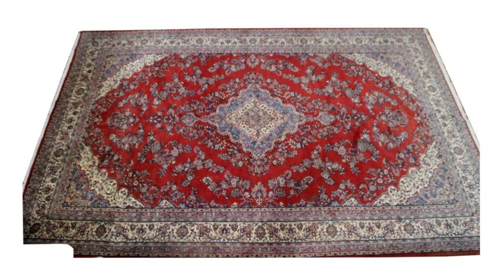 Fine Persian Kerman Hand-woven Wool Rug: Fine Persian Kerman hand-woven wool rug, 19' 2" x 10' 9". Good condition. Provenance: Concord, Massachusetts collection. PLEASE NOTE: On KaminskiLIVE, lots valued at over $3,000 are designated as Prem
