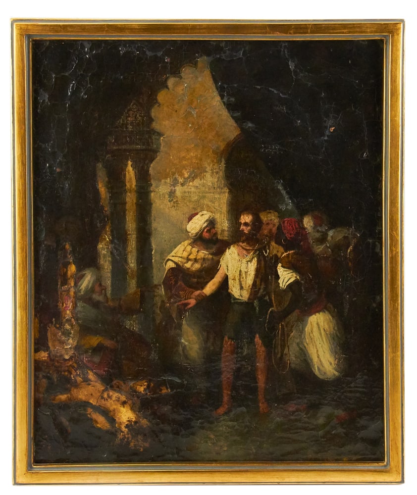 17th/18thC, Michelangelo Presenting The Pieta: 17th/18th century, Michelangelo presenting The Pieta, attributed to Domenico Morelli, oil on canvas, 18 1/2" x 15 1/2", framed 19" x 16". Provenance: Estate of David and Sarah Martin, Montecito, Calif