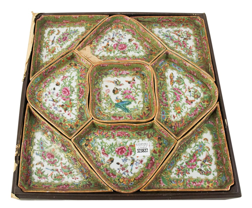 19thC Chinese Rose Medallion Condiment Tray: 19th century Chinese Rose Medallion condiment tray, 15" x 16". Provenance: The Collection of Zhang Dinghuang of Atlanta, Georgia. Zhang Dinghuang 張定璜 (1895-1986), also known as Ch