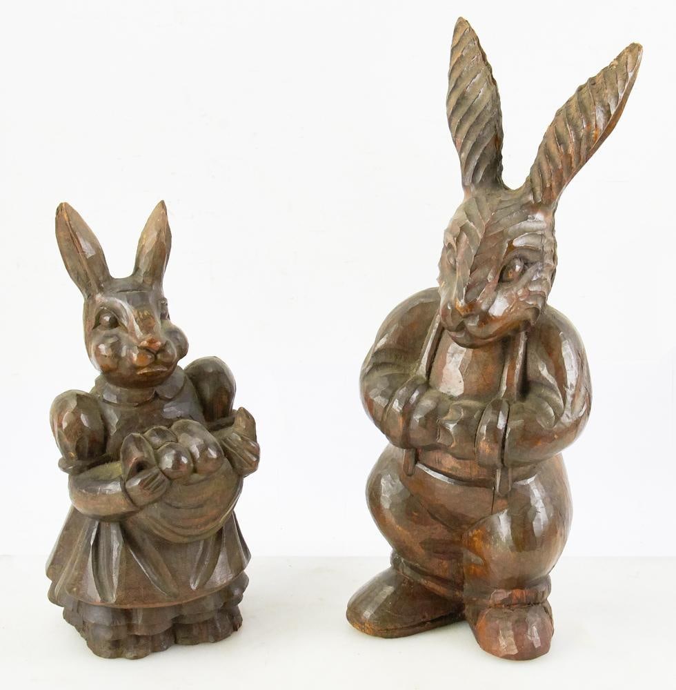 Pair of Carved Wood Rabbit Figures (1 of 8)