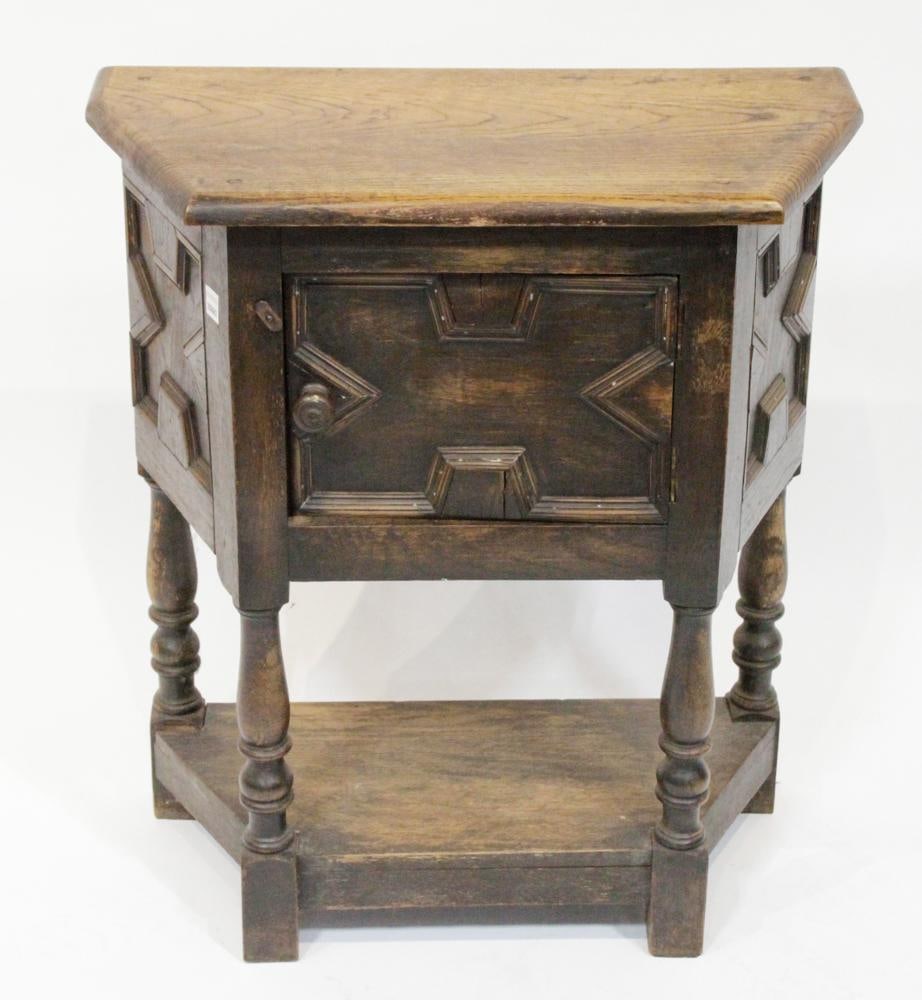 19thC English Carved Oak Single-Door Side Table (1 of 9)