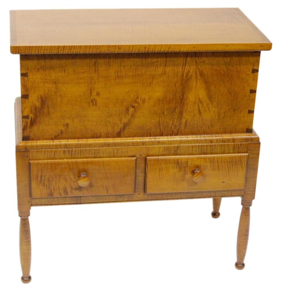 Hand-crafted Tiger Maple Chest on 2-Drawer Stand (1 of 14)