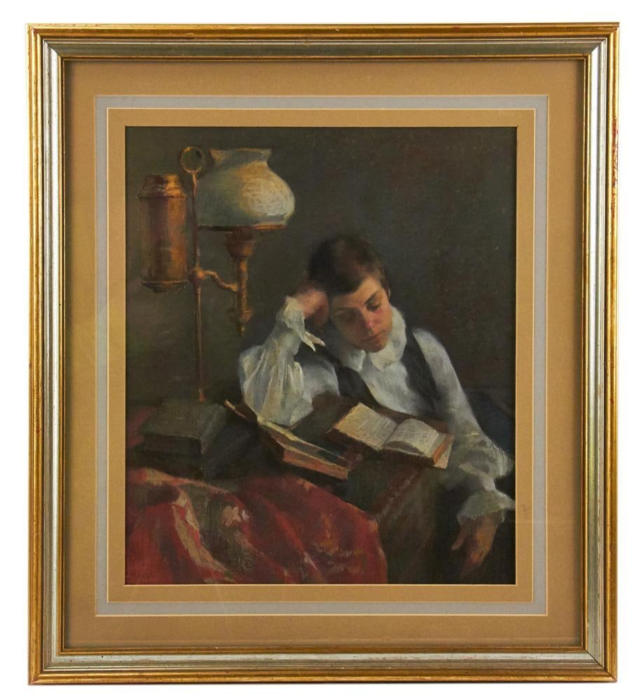 20thC American School, Child Reading, Watercolor (1 of 8)