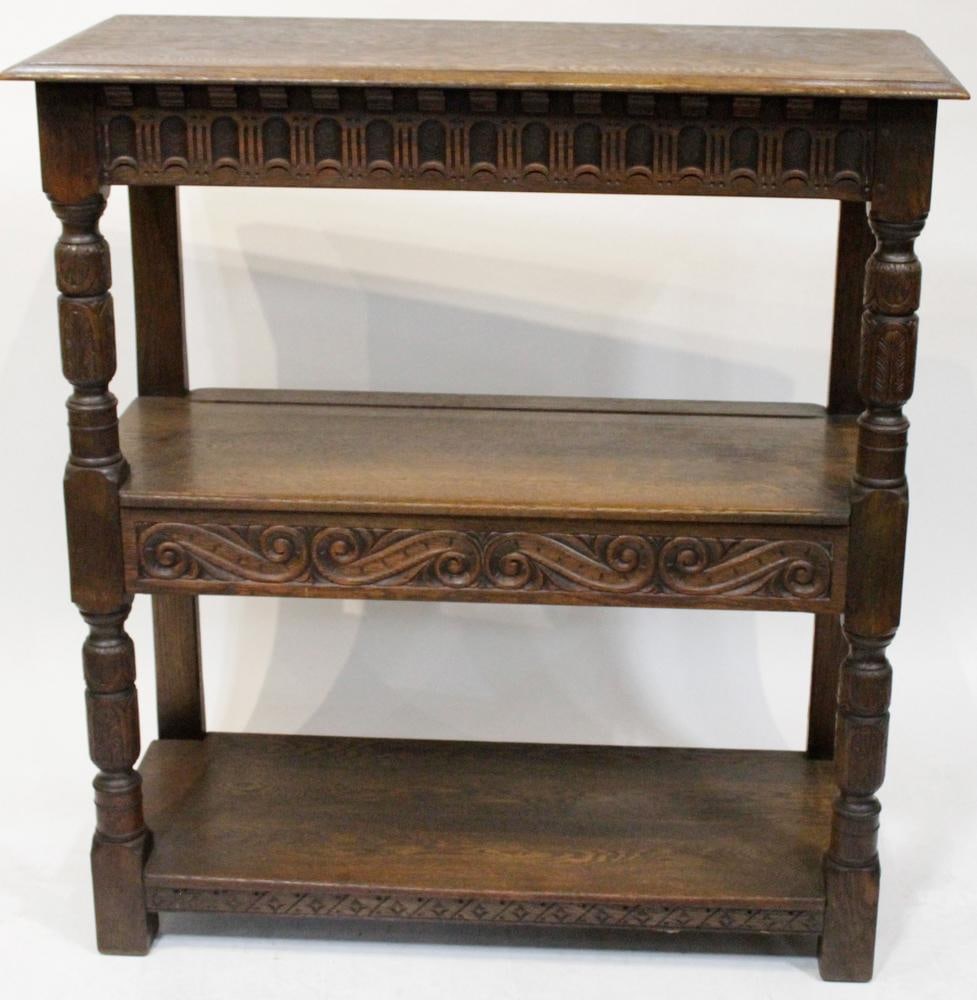 Early Kittinger Carved Oak Single-Drawer Tall Shelf (1 of 13)