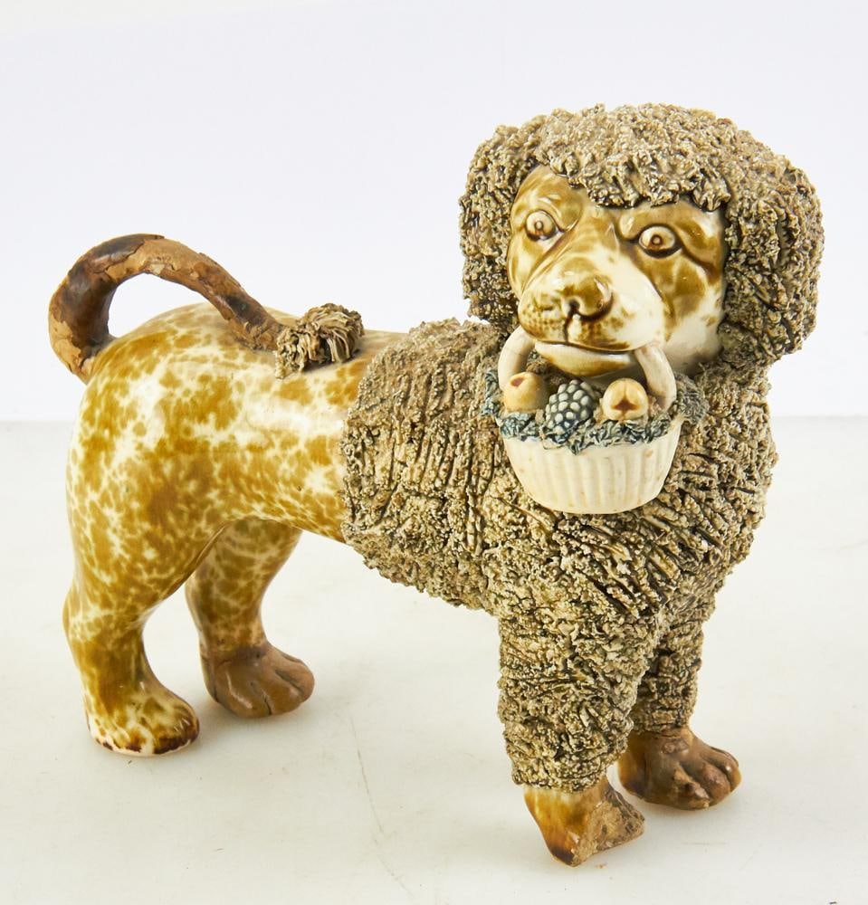 Rare 19thC Bennington Pottery Poodle with Basket (1 of 9)