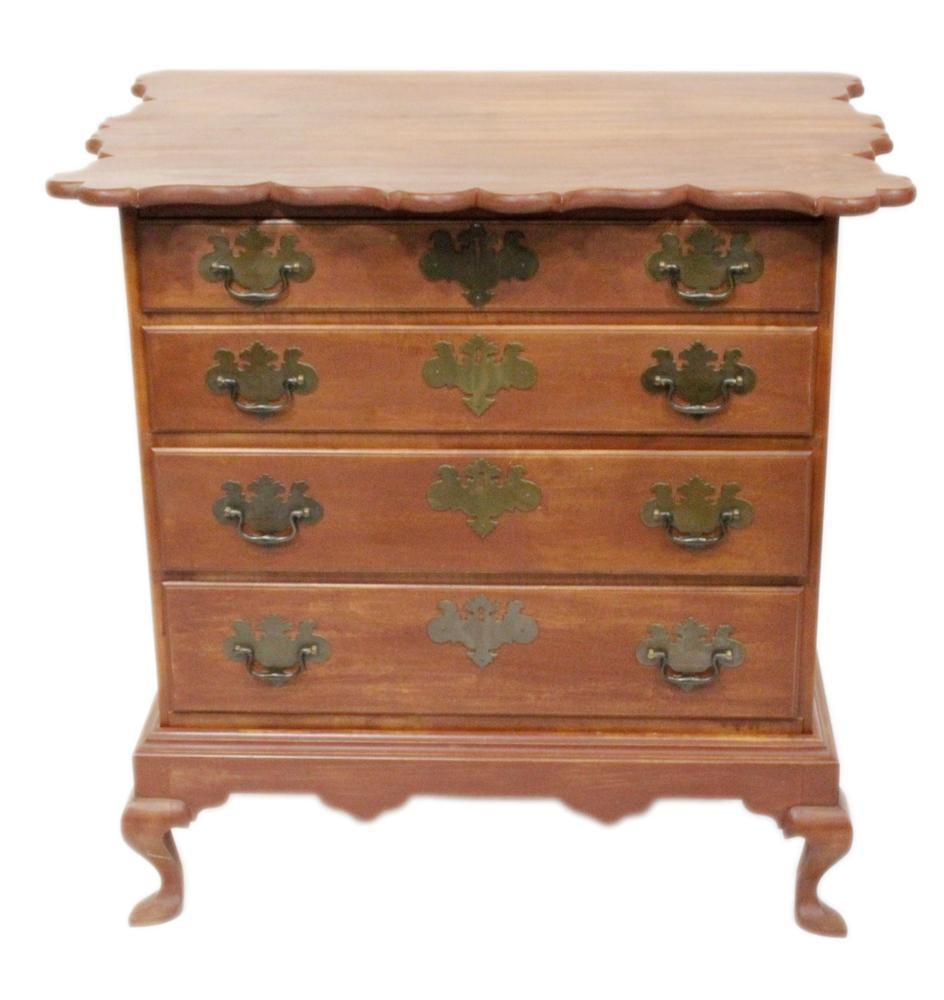 Eldred Wheeler Mahogany Chippendale-style Chest: Eldred Wheeler, Pembroke, Massachusetts mahogany Chippendale-style four-drawer chest on base, 36" H x 36" W x 24" D overall. Good condition. Provenance: Estate of Dalia Zikas, Melrose, Massachusetts.