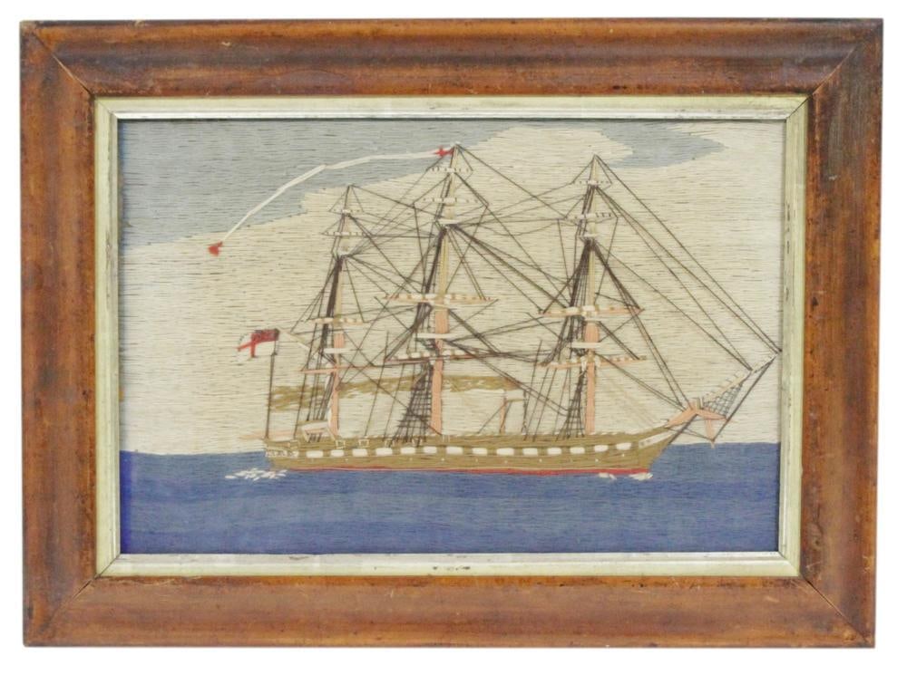19thC English Woolwork, Sailing Ship (1 of 4)