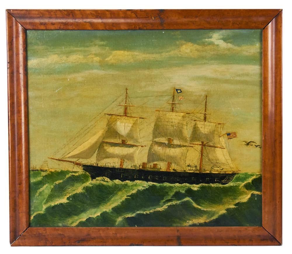 Iron Sailing Ship in Primitive Marine Style, Oil on Canvas (1 of 7)