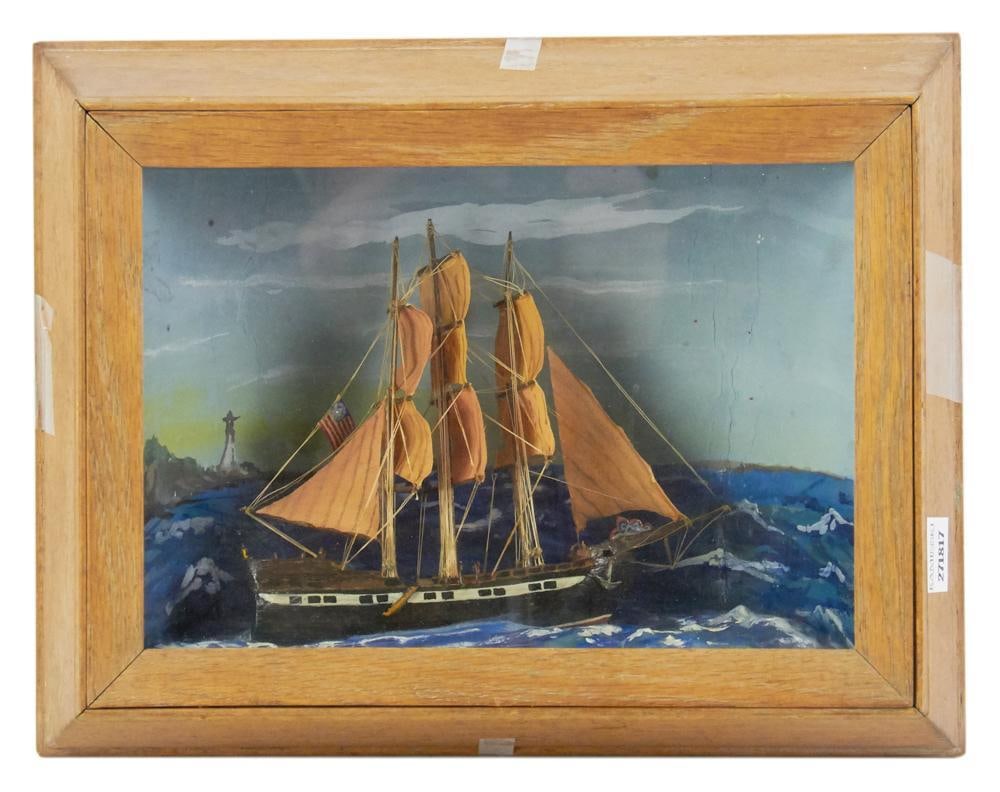 Small Diorama Depicting Ship with American Flag (1 of 7)