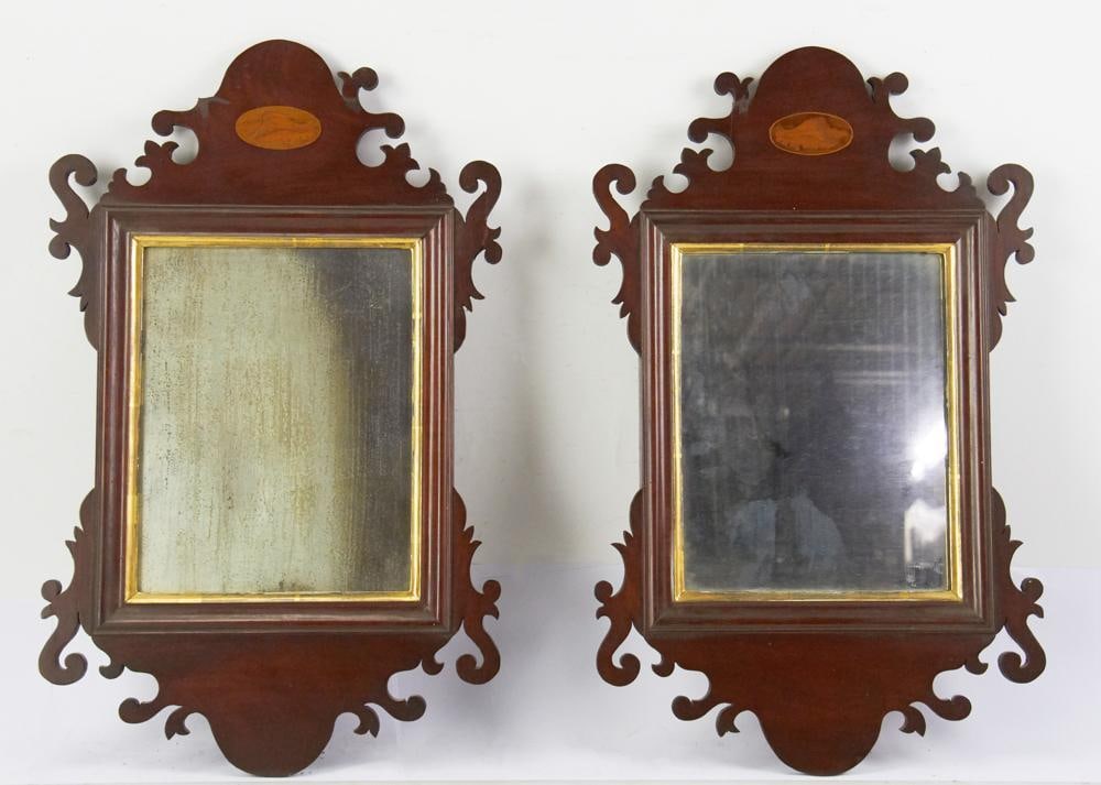 Pair of 19thC Chippendale-style Mirrors with Shell Inlay (1 of 9)