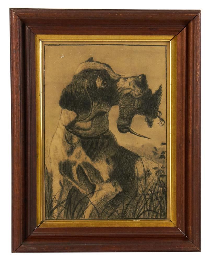 Hunting Dog with Game Bird, Charcoal Drawing (1 of 6)