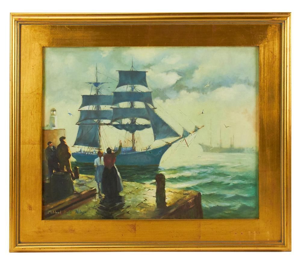 Mildred Hicks Nilson, Sailing Ship, Oil on Board (1 of 7)