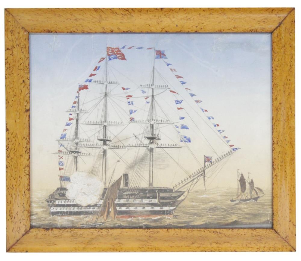 Three-Masted Ship, Watercolor Drawing (1 of 6)