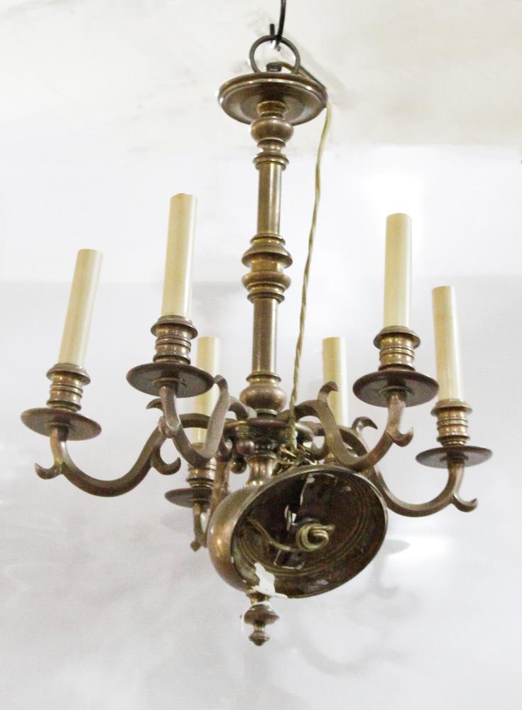 Brass 6-arm Candle-style Hanging Fixture (1 of 7)