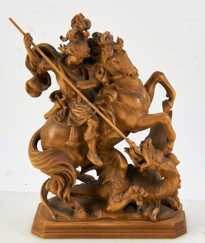Figure of St. George Slaying the Dragon, on Wood Base (1 of 11)