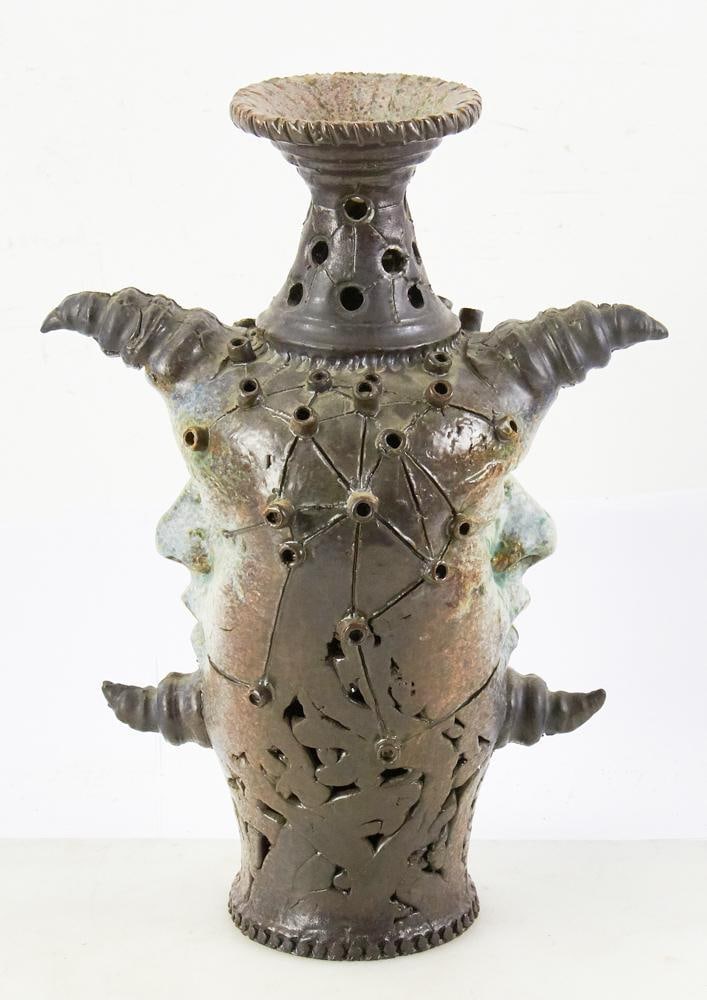 Sculptural Glazed Art Pottery Vessel, Man's Face (1 of 11)