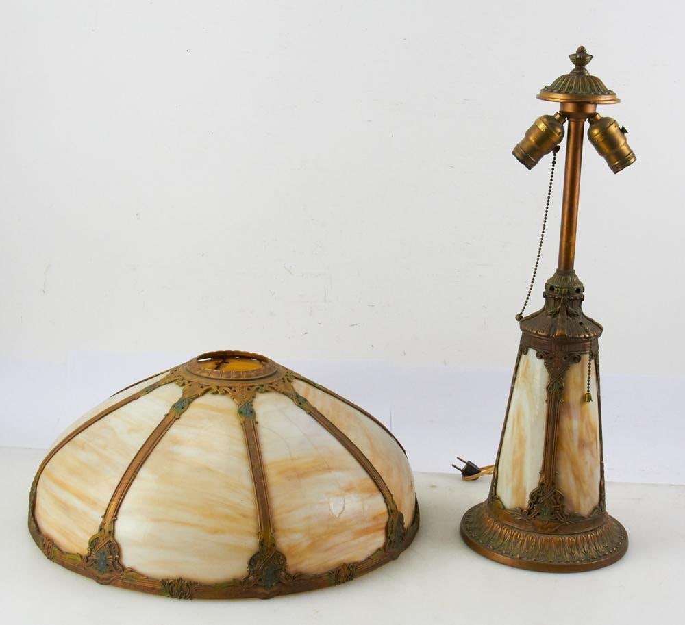 Early 20thC Two-Arm Slag Glass Lamp (1 of 17)