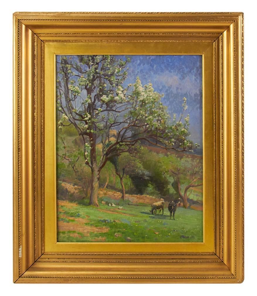 Chisolm Cole, Pastoral Scene with Cows, Oil on Canvas (1 of 8)