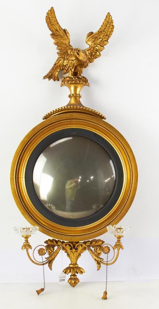 Antique Convex Mirror in Gilt Frame with Candle Holders (1 of 9)