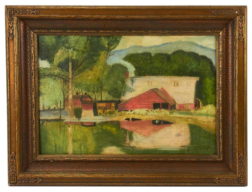 In the Manner of Paul Sample, Barn and Pond (1 of 9)