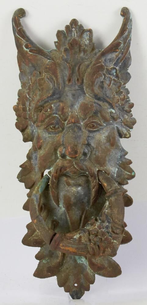 Antique English Heavy Bronze "Green Man" Door Knocker (1 of 9)