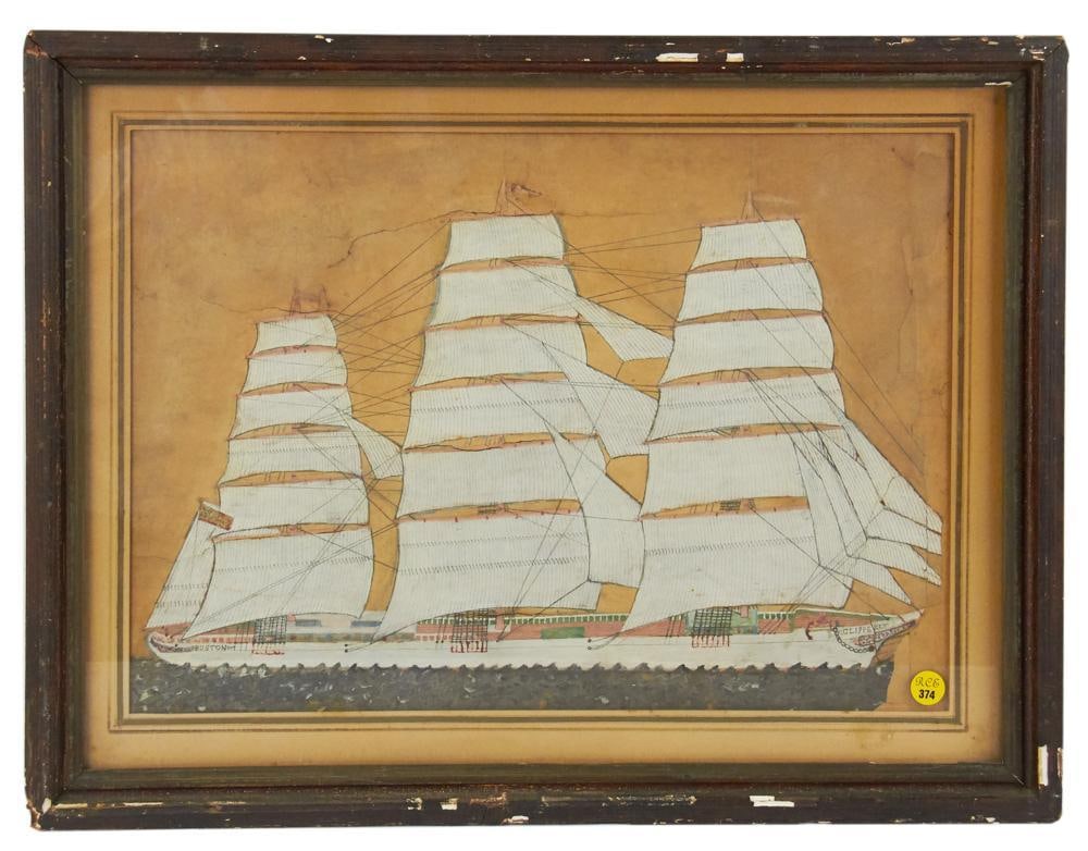 19thC Clipper Boston, Watercolor (1 of 8)