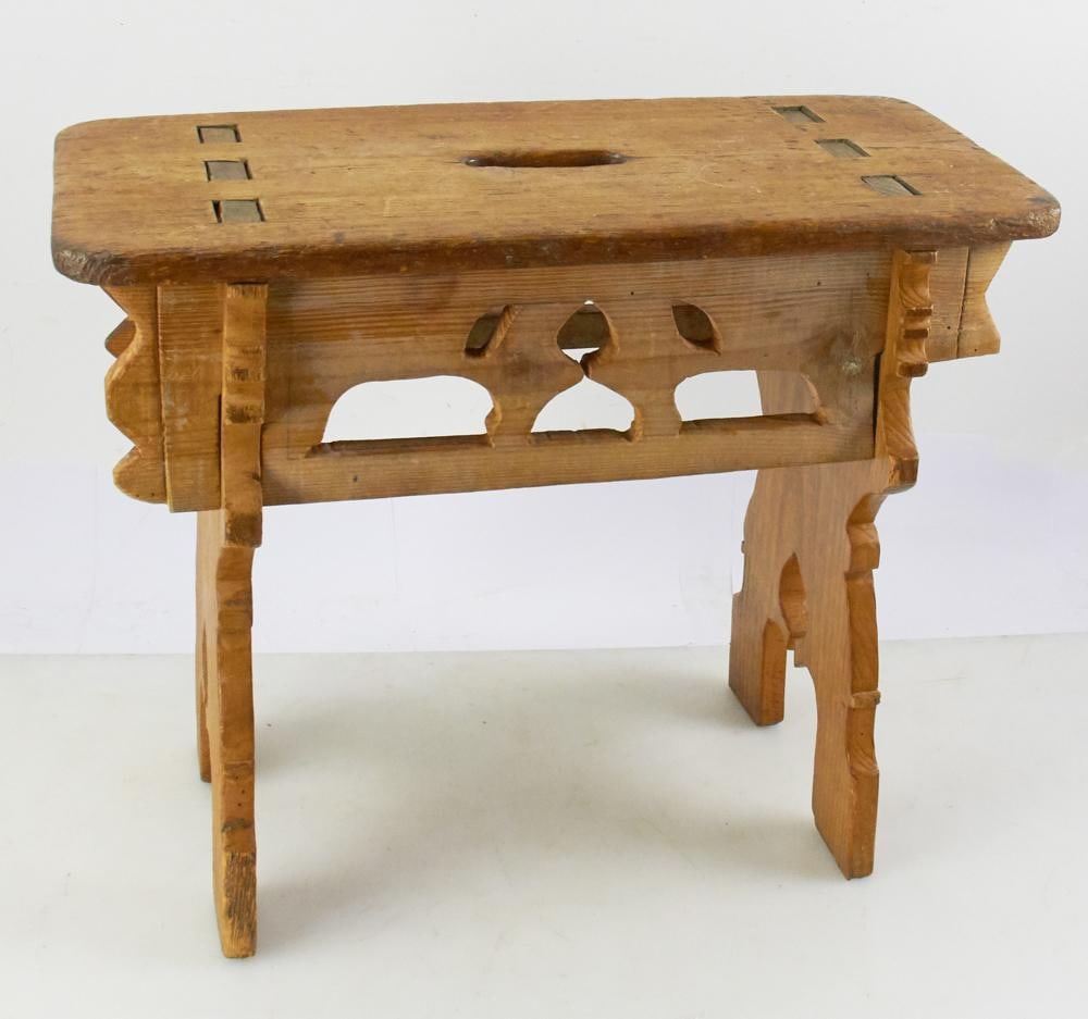 Antique Carved Pine Stool, Mortise and Tenon (1 of 9)