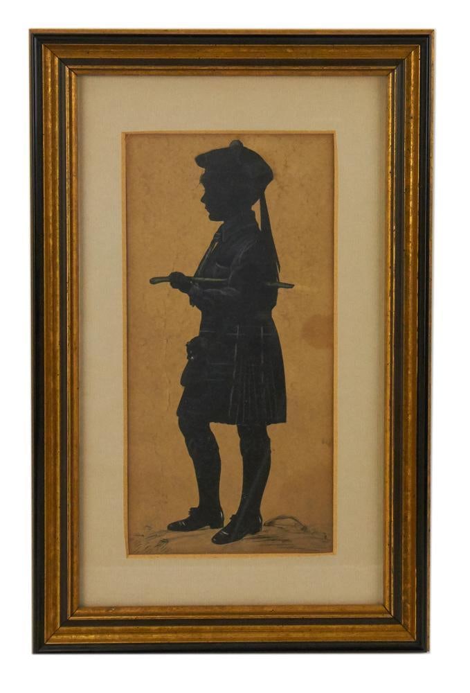 19thC Full-length Silhouette of Scottish Boy in Kilt (1 of 7)