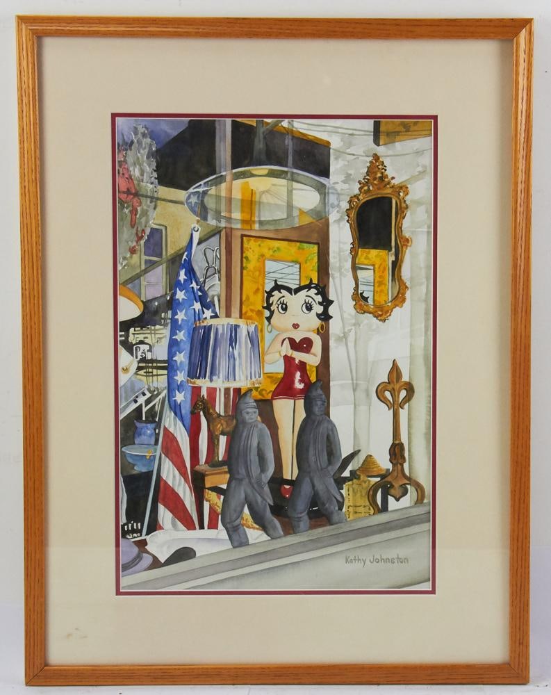 Kathy Johnston, Betty Boop Store Window: Kathy Johnston, Malvern, Pennsylvania, Betty Boop store window, print, signed L/R, 18" x 12", framed 25" x 19". Provenance: Estate of Dalia Zikas, Melrose, Massachusetts.