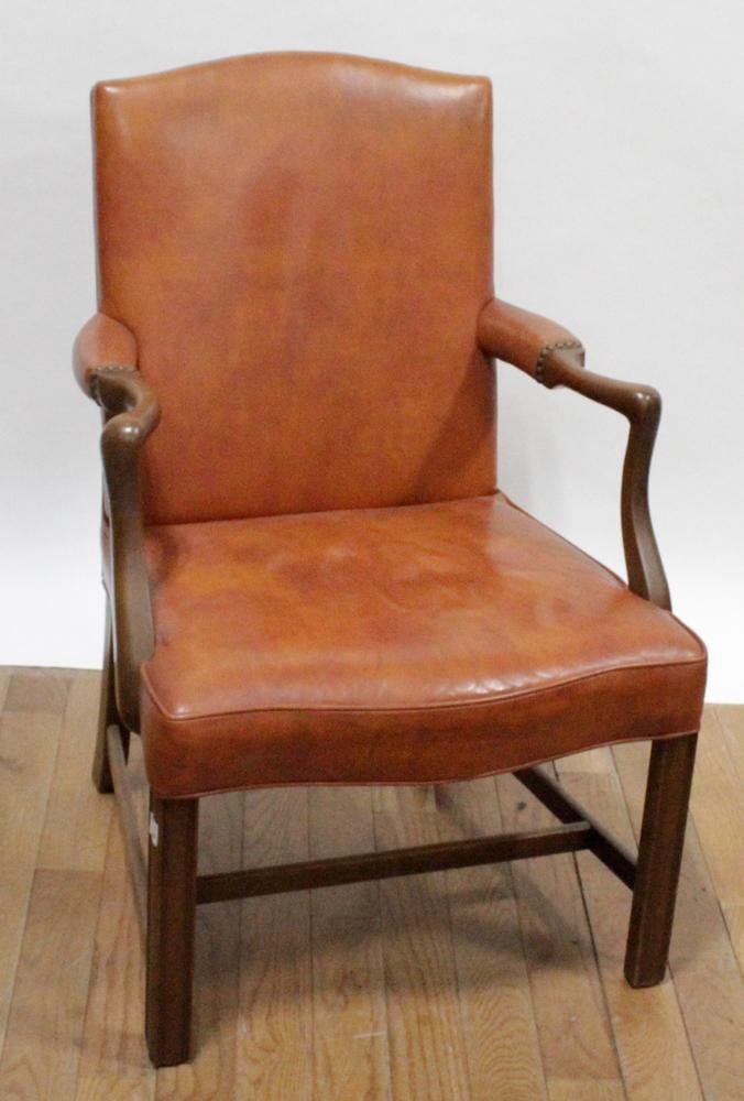Leather Upholstered Armchair with Mahogany Frame (1 of 7)