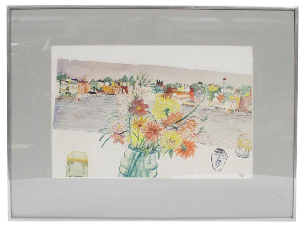 Max Swart, Window Overlooking Gloucester Harbor: Max Swart, window overlooking Gloucester Harbor, oil on canvas, 12"x 18", framed 20" x 27". Provenance: Estate of Dalia Zikas, Melrose, Massachusetts.