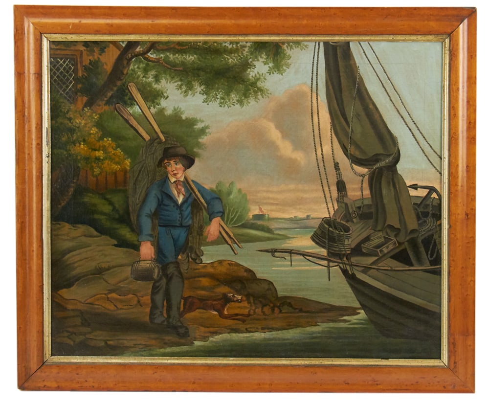 19thC, Young Fisherman with Dog, Oil on Canvas (1 of 7)