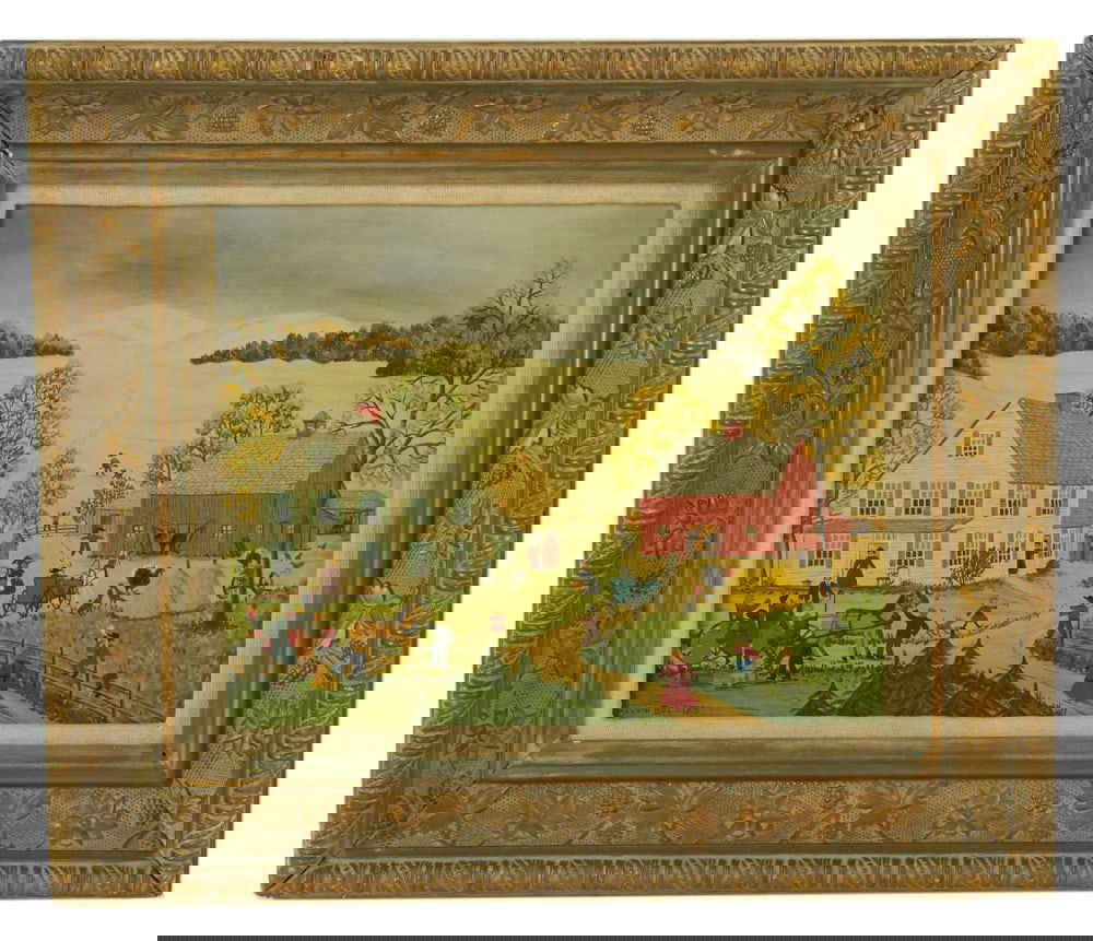 Melvine Bolstad, Thanksgiving Guests, Oil on Board: Melvine Bolstad, "Thanksgiving Guests", oil on board, 1951, 7 1/2" x 9 1/2", framed 12" x 14". Provenance: Estate of Dalia Zikas, Melrose, Massachusetts.