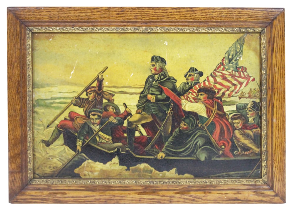19thC Folk Art Painting of Washington Crossing the Delaware (1 of 2)