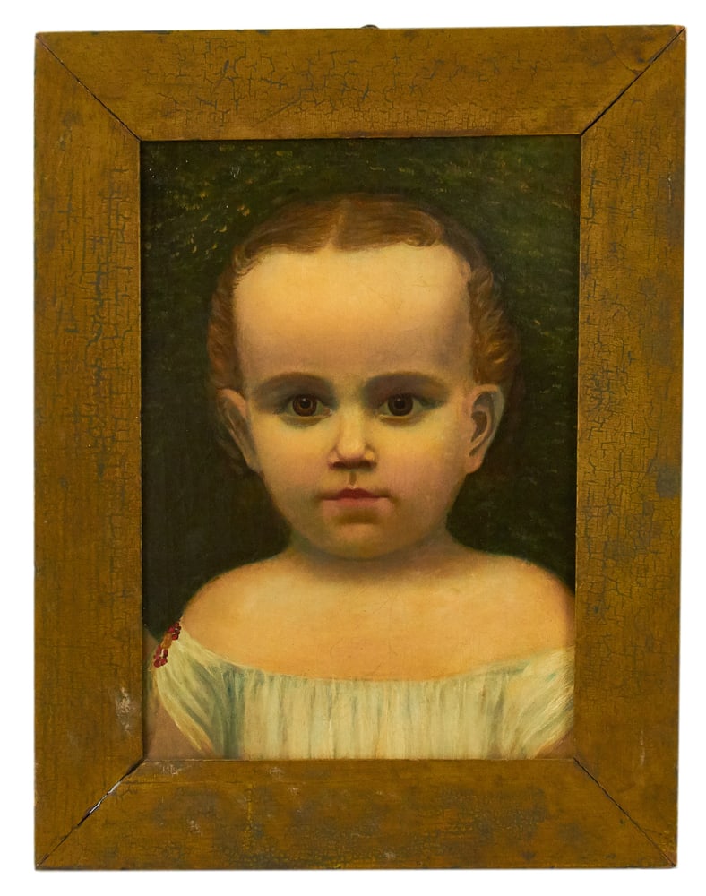 19thC Portrait of Child in White, Oil on Board (1 of 7)