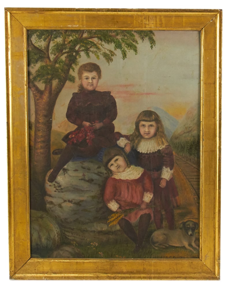 19thC American Primitive Portrait of Children by Tracks (1 of 9)