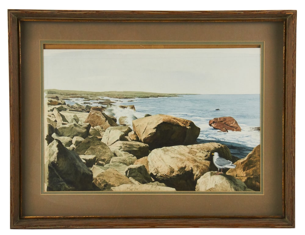 Rocky Coastline with Crashing Waves, Watercolor (1 of 6)
