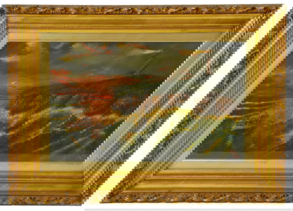 L. Stein, Primitive Inward Bound Stormy Sea, Oil on Canvas: L. Stein, primitive inward bound stormy sea, oil on canvas, signed L/R, 10" x 16", framed 16" x 22". Provenance: Estate of Dalia Zikas, Melrose, Massachusetts.