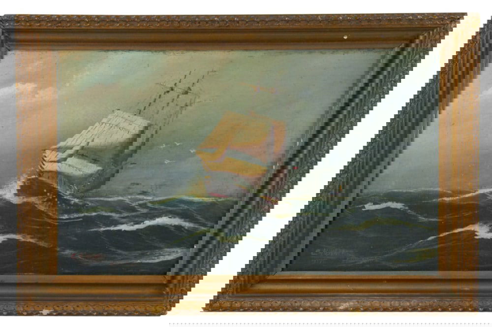 E. Kussner, Ellis Island 1917, Oil on Canvas: E. Kussner, Ellis Island 1917, oil on canvas, signed L/L, 11" x 18", framed 15" x 22". Provenance: Estate of Dalia Zikas, Melrose, Massachusetts.