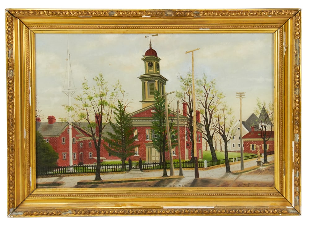 Ferdinand Fisher, The Old Court House, Oil on Canvas: Ferdinand Fisher, the old court house, 1844, oil on canvas, signed L/R, 14" x 20", framed 18" x 24". Provenance: Estate of Dalia Zikas, Melrose, Massachusetts.