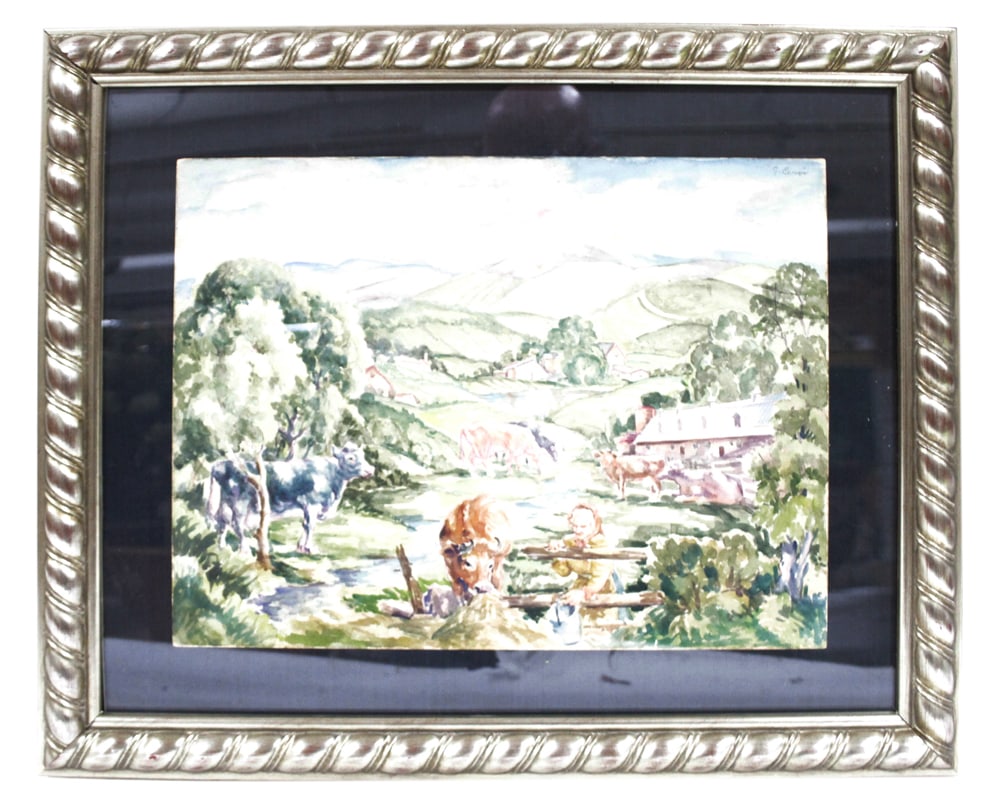Gustavo Cenci, Pastoral Scene, Watercolor (1 of 2)