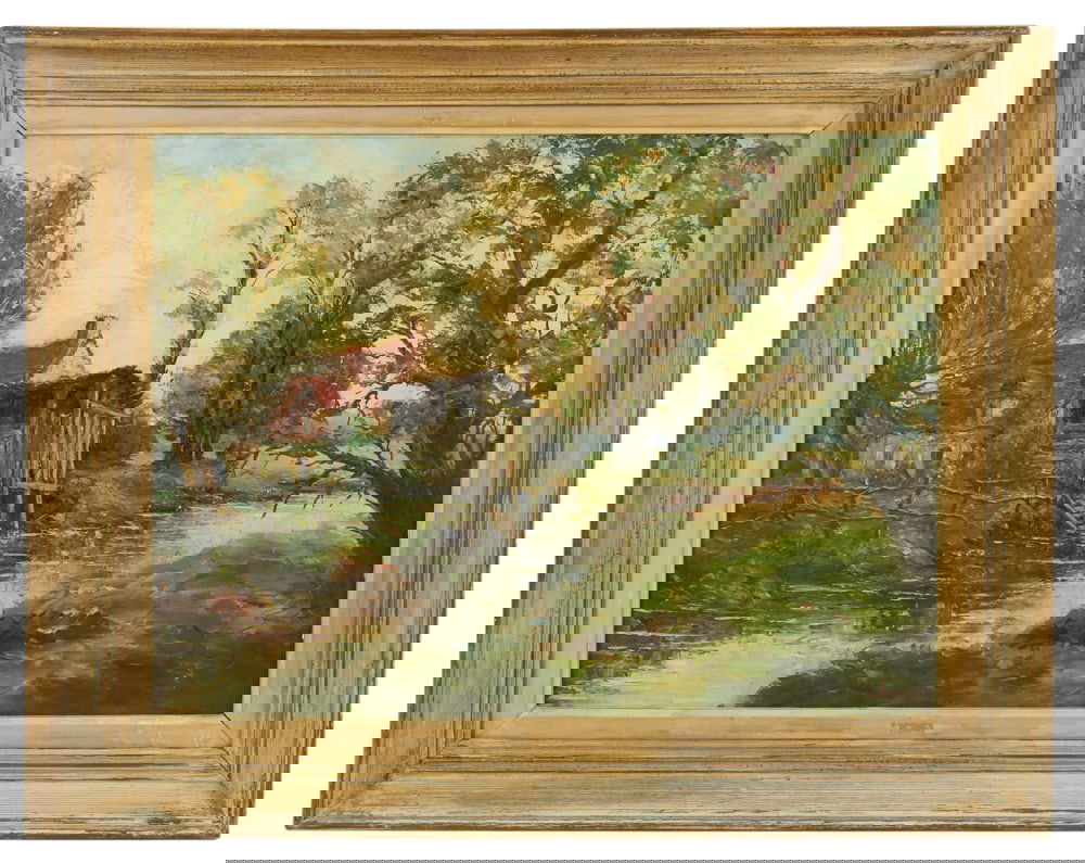 L. de Tereauville, 20thC, House on River Bank, Oil on Canvas (1 of 8)