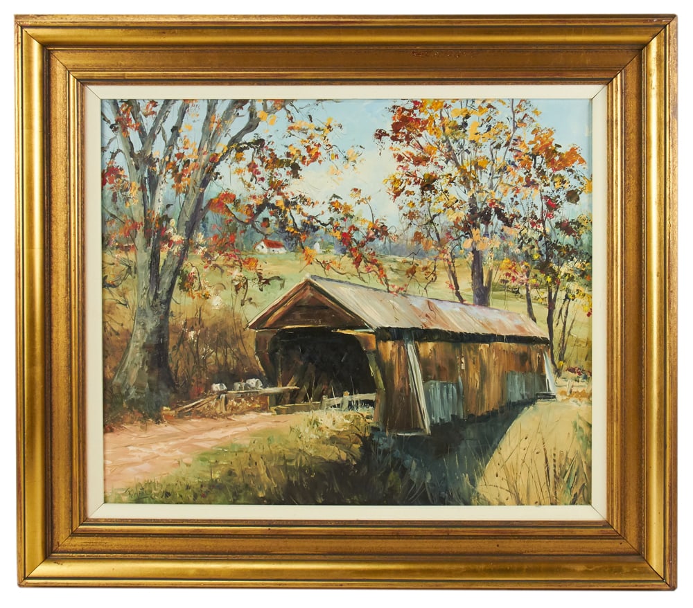 Ruth Waite, Vermont Covered Bridge, Oil on Canvas (1 of 8)