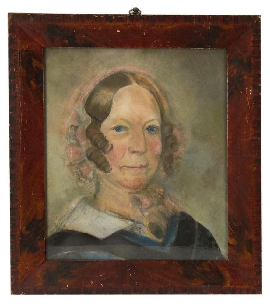 19thC American School Portrait of Woman, Pastel (1 of 3)