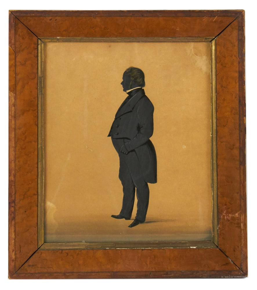 19thC Full-Length Silhouette in Early Birdseye Maple Frame (1 of 6)